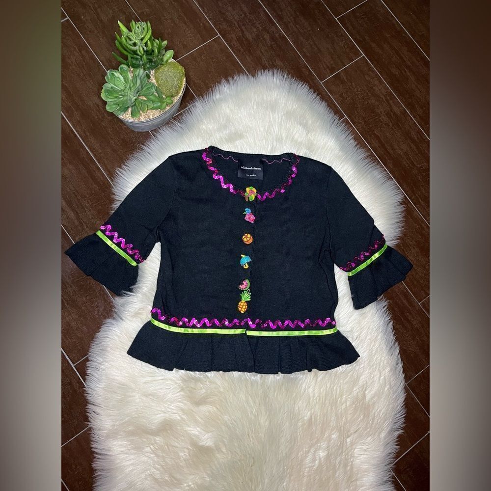 Michael Simon vintage Black fruit summer themed Sweater cardigan